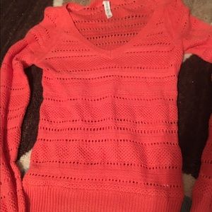 Pink/peach V-neck crochet sweater!