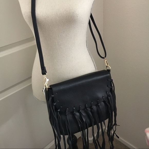 Handbags - Black fringed crossbody