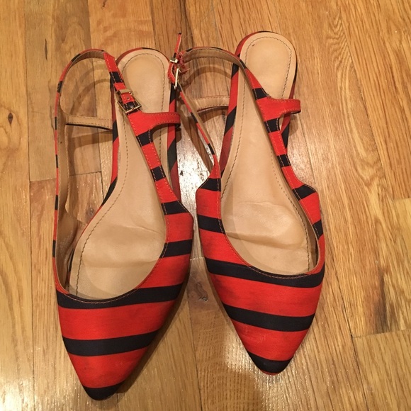 H&M Shoes - H&M red and navy striped adjustable flat pumps