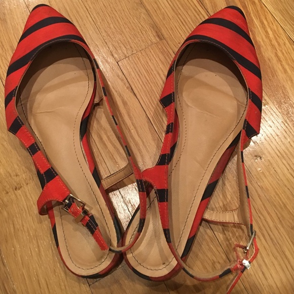 H&M red and navy striped adjustable flat pumps - Picture 4 of 4