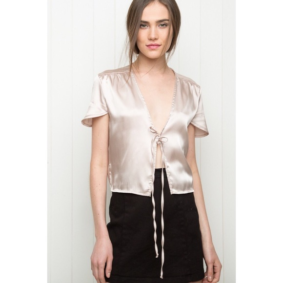 Brandy Melville Leesa Silk Satin Baby Pink Tie Top