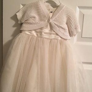 Toddler dress with white button cardigan