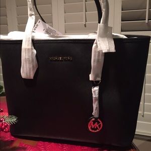 Michael Kors Black Jet Set Leather Travel Bag