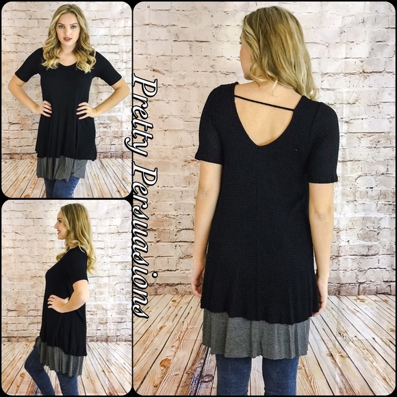 LAST ONE‼️ Black & Gray Waffle Knit Thermal Tunic - Picture 3 of 4