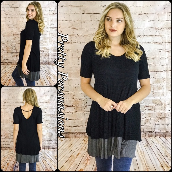 LAST ONE‼️ Black & Gray Waffle Knit Thermal Tunic - Picture 4 of 4