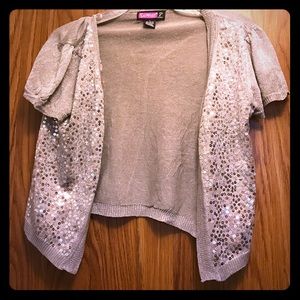 Say What silver sequin cardigan short sleeve sz L