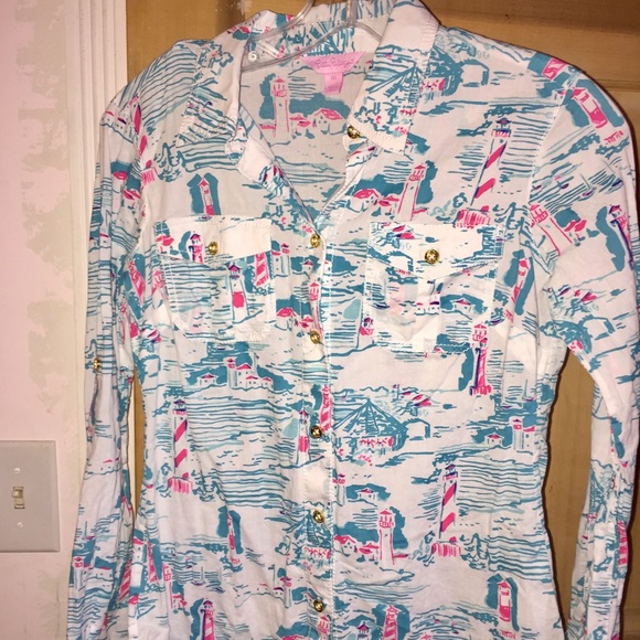 Lilly Pulitzer lighthouse button up shirt - Picture 1 of 2