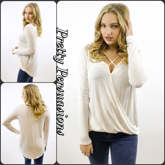 LAST ONE‼️ Long Sleeve Draped Strappy Jersey Top - Picture 2 of 4