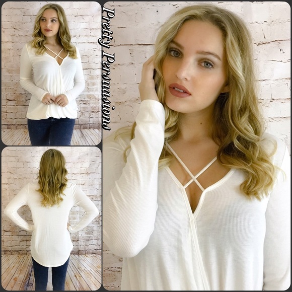 LAST ONE‼️ Long Sleeve Draped Strappy Jersey Top - Picture 3 of 4