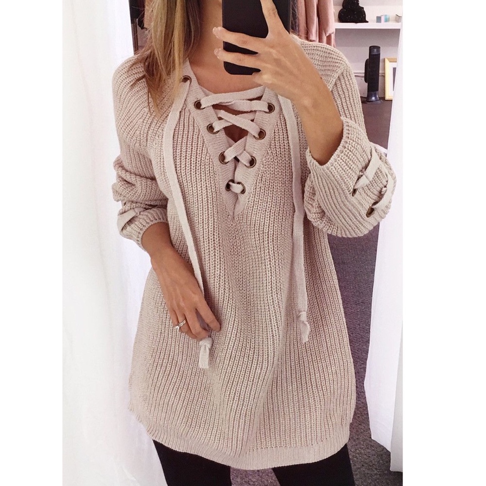 🆕ALIA solid sweater tunic top - BEIGE - Picture 4 of 4