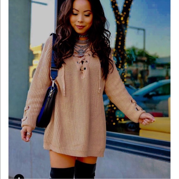🆕ALIA solid sweater tunic top - BEIGE - Picture 2 of 4