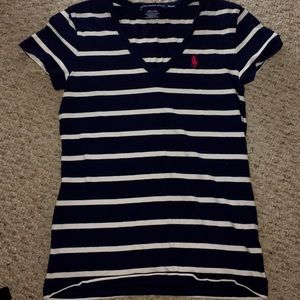 Navy/White Striped Polo T Shirt, Size XS