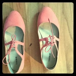 Pink lace up ballet flats