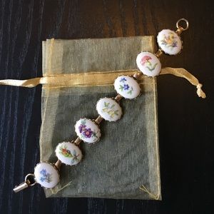 Bracelet with Painted Antique Flowers