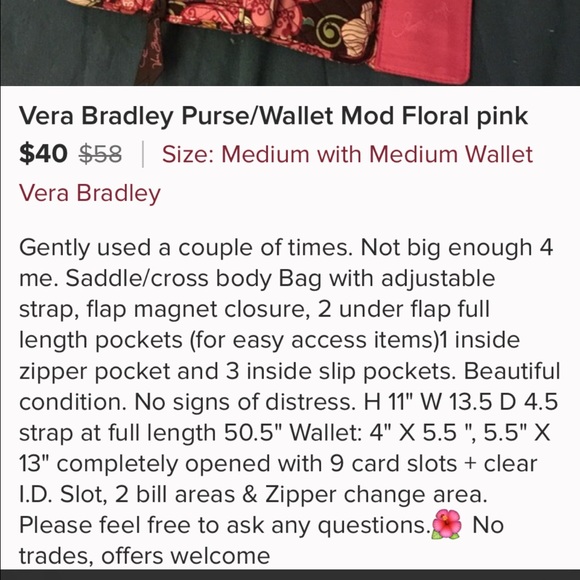 VERA BRADLEY SADDLE BAG + Wallet Floral Pink - Picture 4 of 4