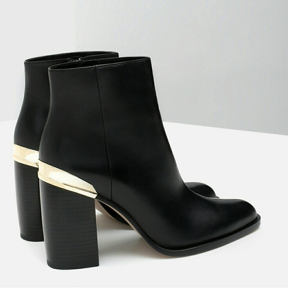 ZARA 100% LEATHER BLOCK HEEL ANKLE BOOTS NEW - Picture 2 of 6