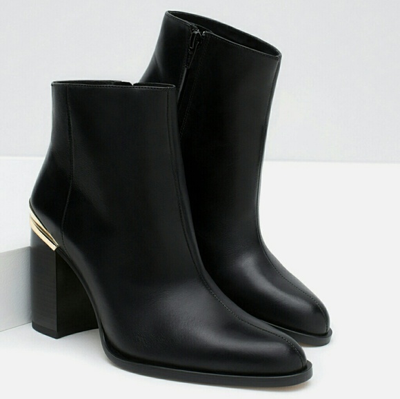 ZARA 100% LEATHER BLOCK HEEL ANKLE BOOTS NEW - Picture 4 of 6