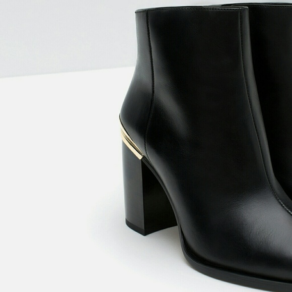 ZARA 100% LEATHER BLOCK HEEL ANKLE BOOTS NEW - Picture 5 of 6