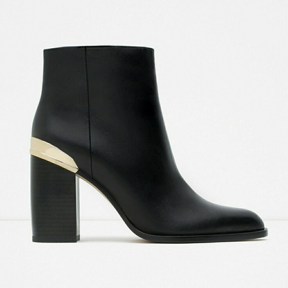 ZARA 100% LEATHER BLOCK HEEL ANKLE BOOTS NEW - Picture 6 of 6