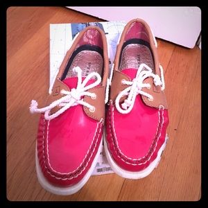 Red patent Sperry Top-sider shoes, sz 7
