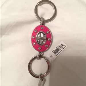 NWT Coach Pink Leather Oval Turnlock Keyring