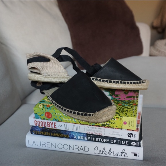 soludos black leather espadrilles