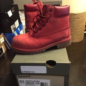 Red Timberlands boots