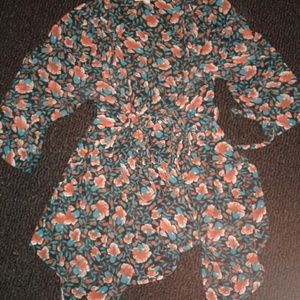 Sheer Button-up Front Tie tunic.