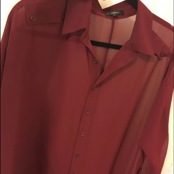 Millau Burgundy Chiffon Buttoned Blouse Small