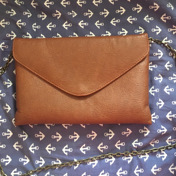 Brown faux-leather envelope bag