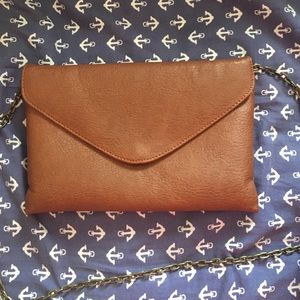 Brown faux-leather envelope bag