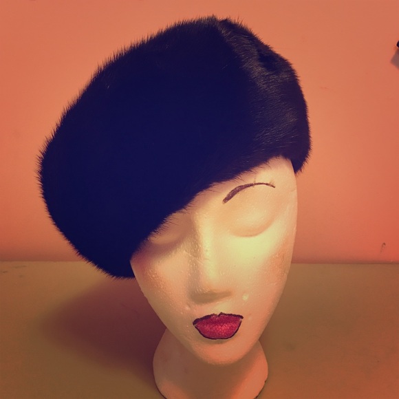 Custom made black mink fur hat.