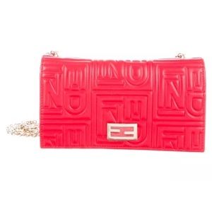 FENDI Red Nappa Leather Embossed Long Chain Wallet