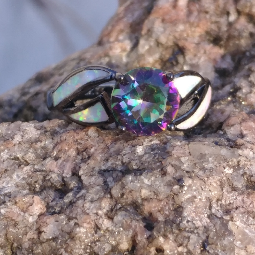 Multicolor Mystic rainbow topaz ring - Picture 1 of 4