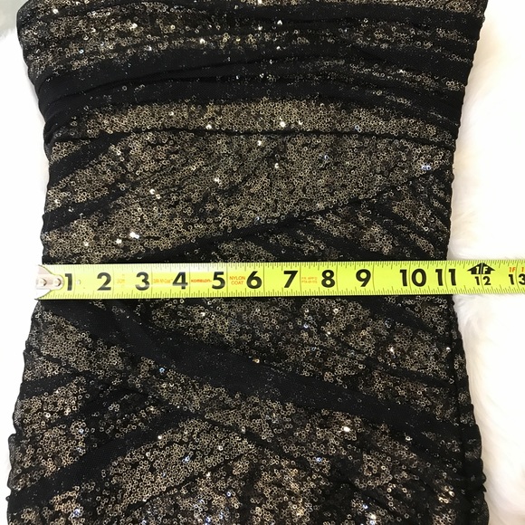 Bebe Strapless Black &Gold Sequins Dress xs - Picture 5 of 6