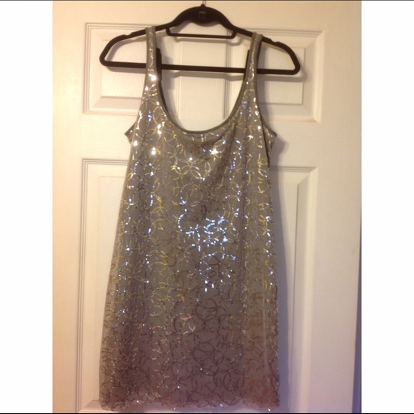 Express gray and silver sequenced dress