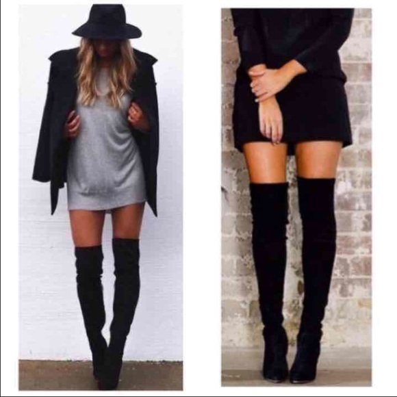 Shoes - Women's Black Suede Over Knee Boots Shoes