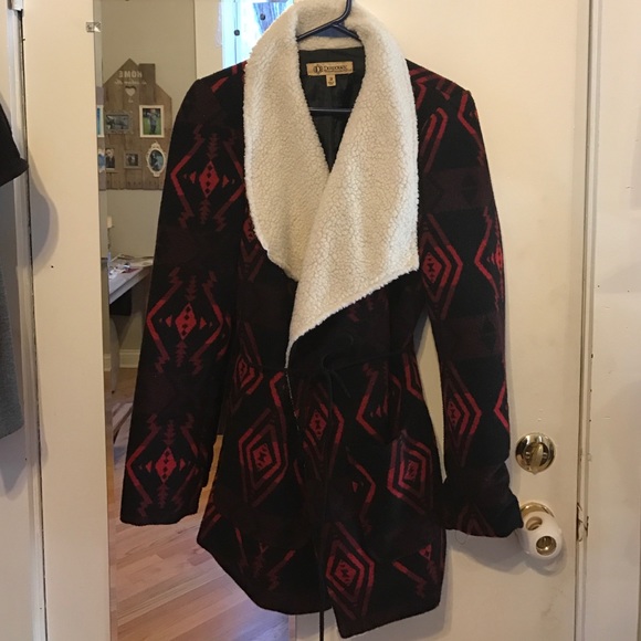 Democracy black and red "wool" like coat