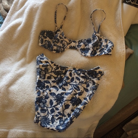 Blue and white flower bathing suit