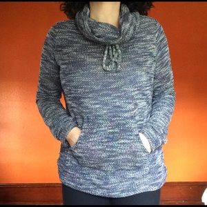 Funnel Neck Sweater Blue and White