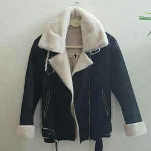 Oversized Faux Shearling Moto Jaket