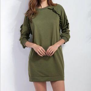 Women's long Sweatshirt Olive Ruffled