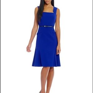 Calvin Klein Peplum belted fit and flare dress