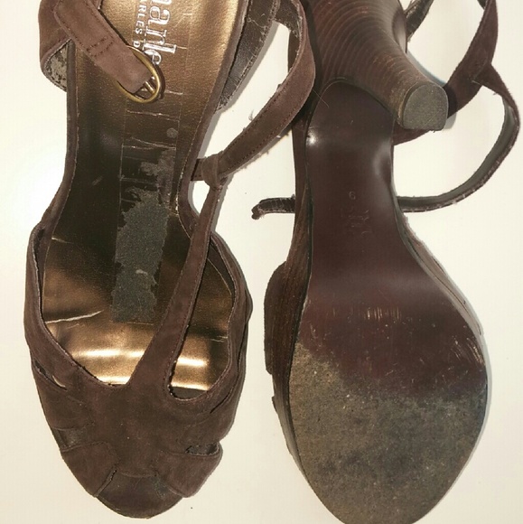 Dark Brown Suede Strapped Platform Heels - Picture 2 of 3