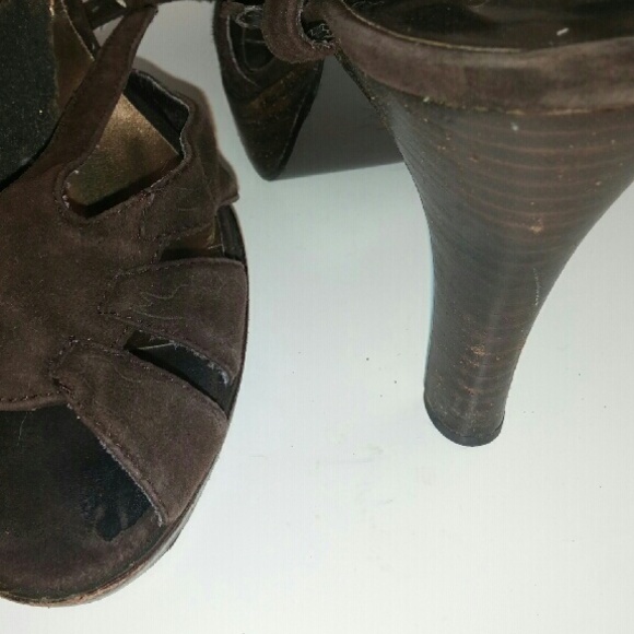 Dark Brown Suede Strapped Platform Heels - Picture 3 of 3