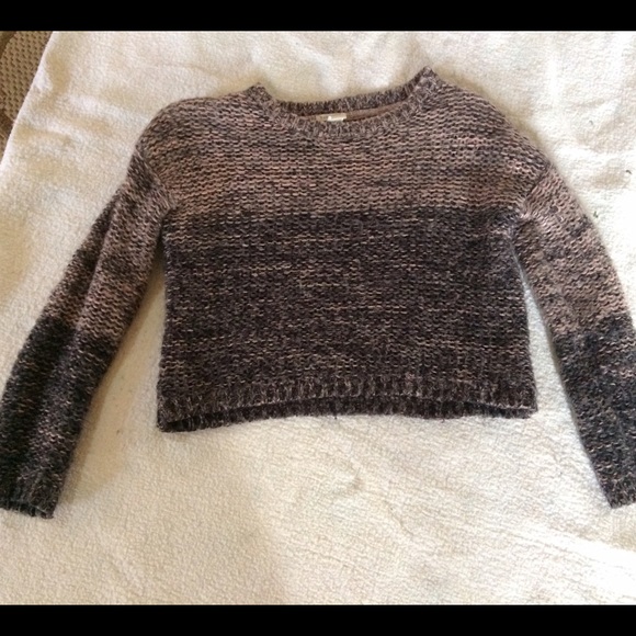 Cropped fuzzy gray and pink sweater