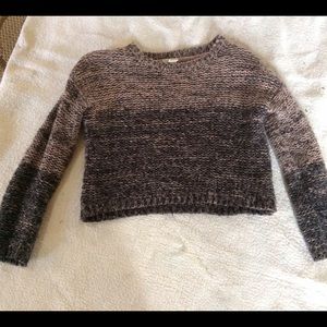 Cropped fuzzy gray and pink sweater