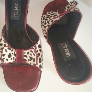 Animal print and leather slide sandals