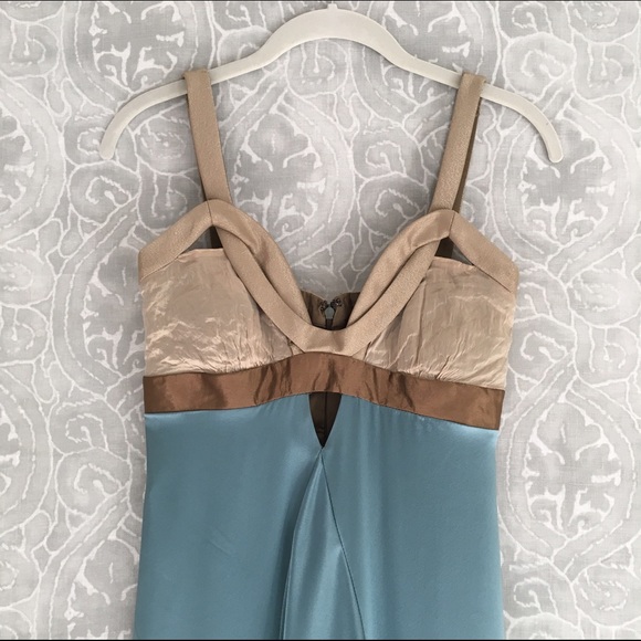 Nicole Miller Blue and Gold Evening Gown