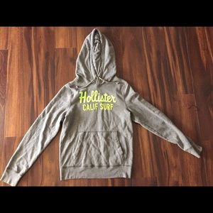 Men's grey and green hollister hoodie